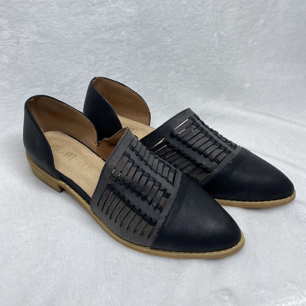 Buckle Mi.iM slides shoes Womens 9 Slate Gray Black Woven D'Orsay Leather‎